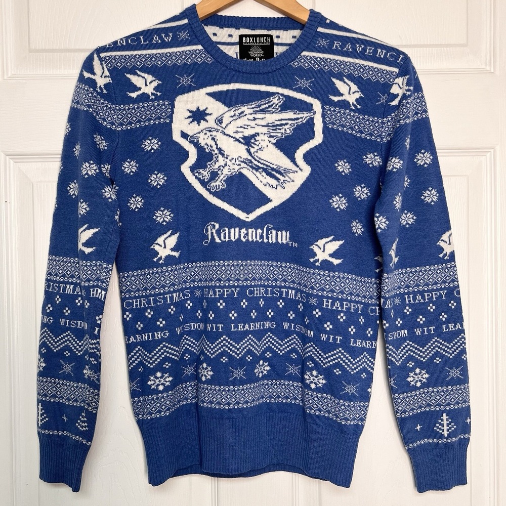 Harry Potter Mens XS Sweater Blue Ravenclaw Crest Wizarding World Ugly Christmas